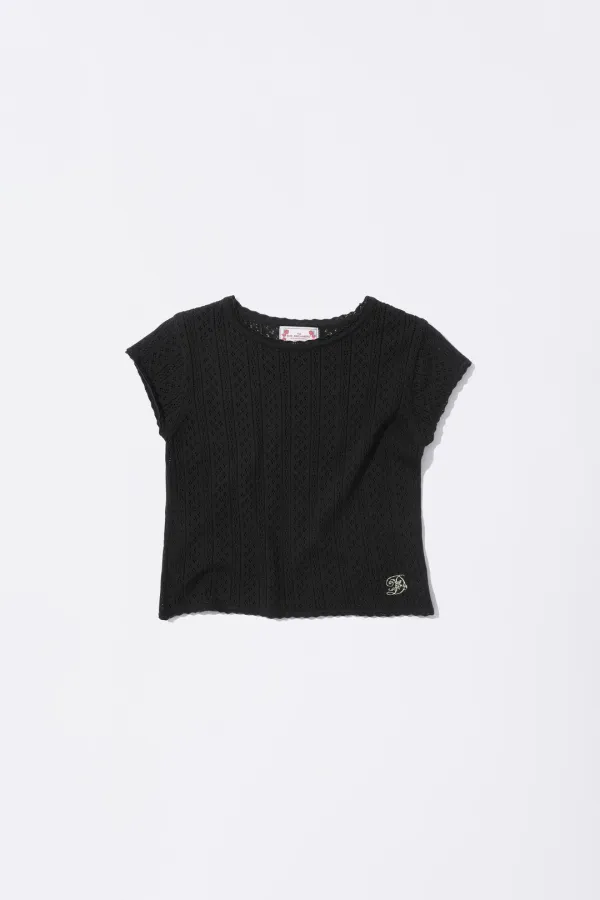 Eyelet Knit Tee Black