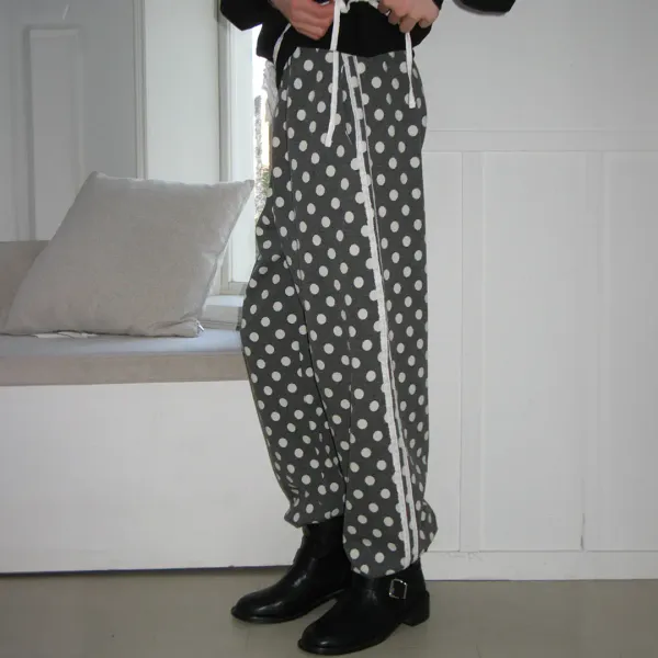 DOT LACE LINE SWEAT PANTS CHARCOAL