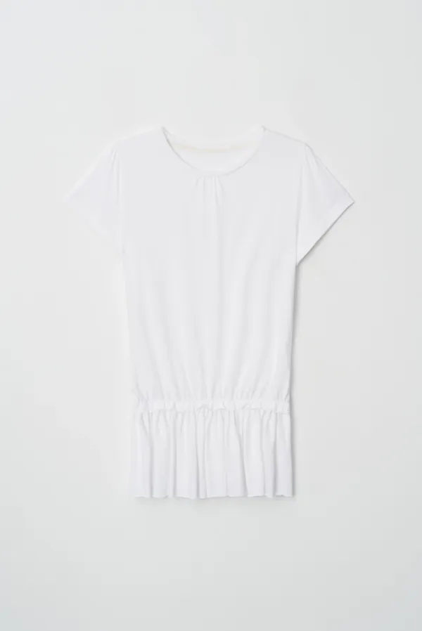 shirring long tee - white