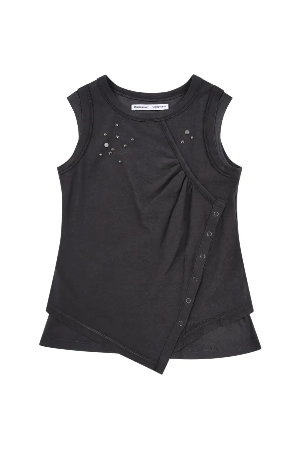 [×미세키서울] stud layered sleeveless (charcoal)