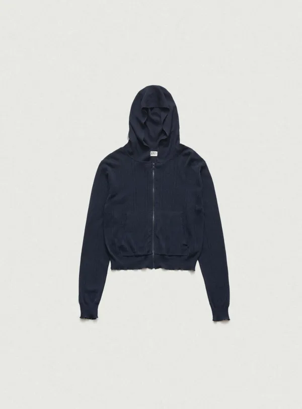 Cotton Eyelet Hooded Knit_Navy [6월 중순 순차 배송]