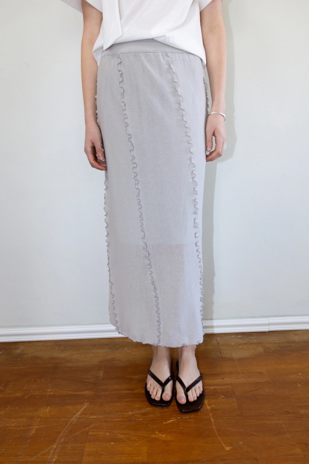 더릴 Letter Line Knit Skirt_Light Gray 상품 이미지 1