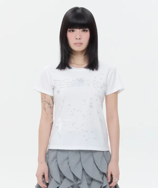 Glittered Spiral Ruched Top [White]