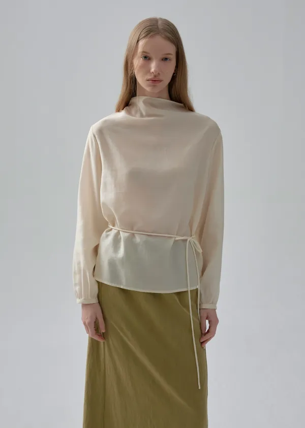 COWL-NECK DRAPE BLOUSE (cream ivory)