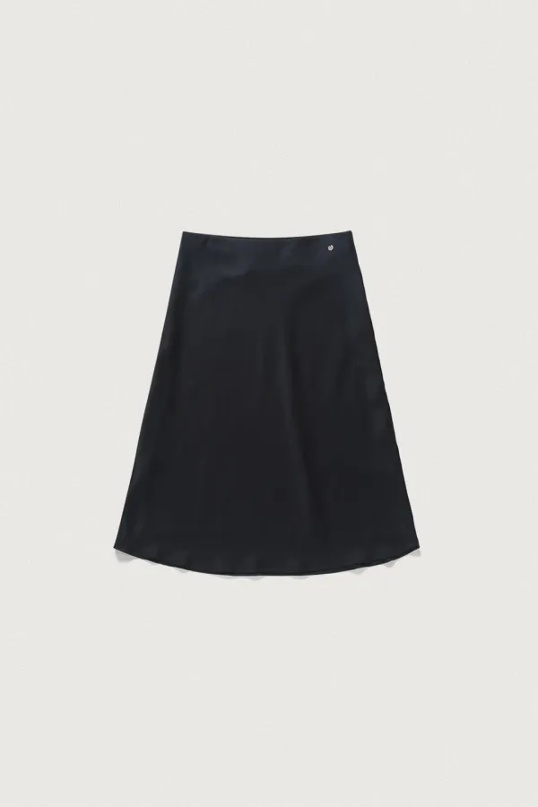 SATIN SEMI-FLARE SKIRT [NAVY] - Chat de Lama