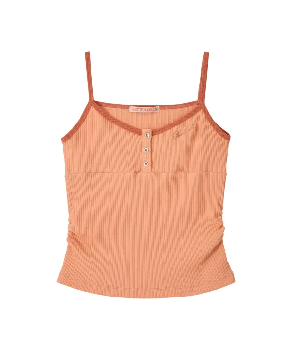 V Neck Shirring Sleeveless-Orange