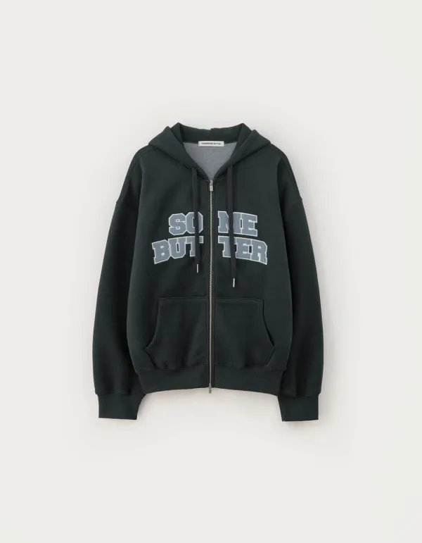 Corduroy Logo Hoodie Zip-Up - Charcoal