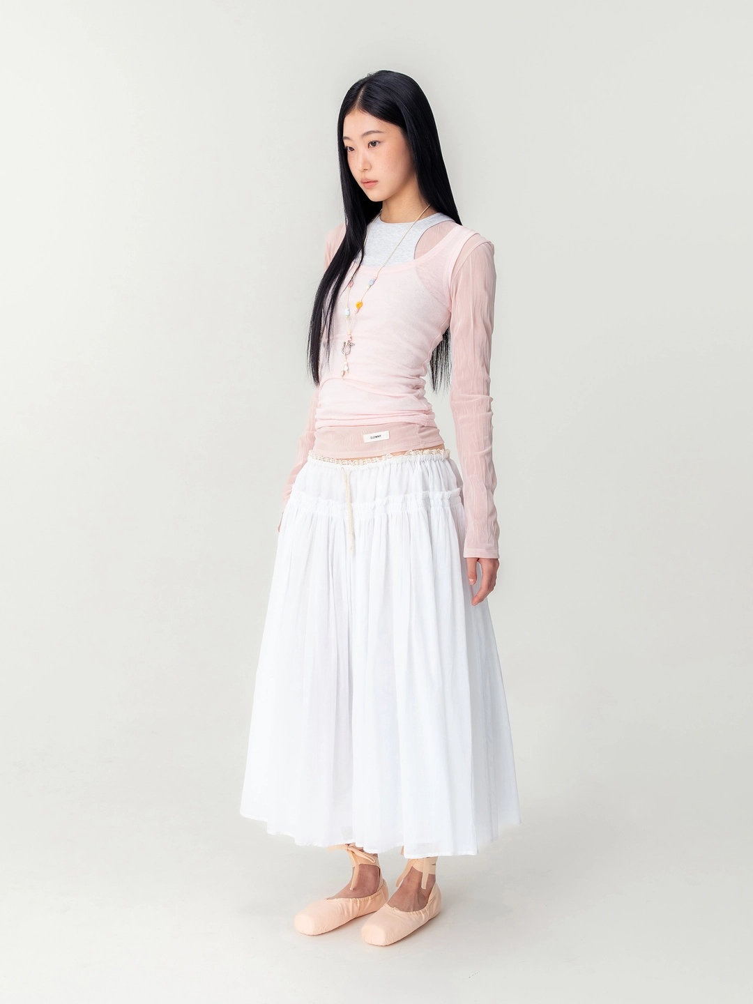 글로니 LACE STRING GATHERED LONG SKIRT (WHITE) 상품 이미지 2