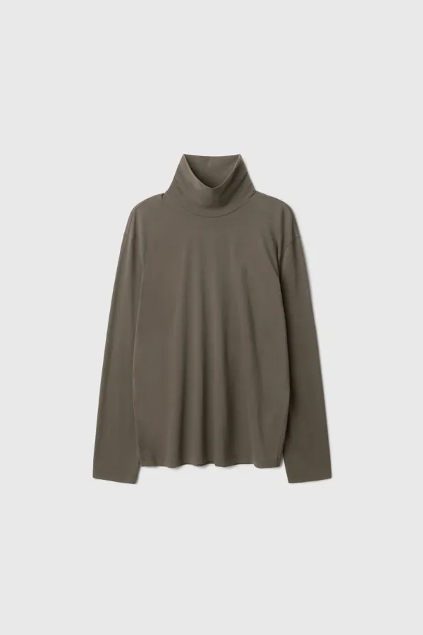 Brushed Cotton Turtleneck T-Shirt (White / Light Beige / Melange Gray / Brown / Dark Gray)