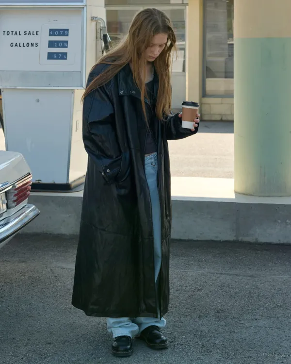 GIA HIGH-NECK LEATHER MAXI COAT