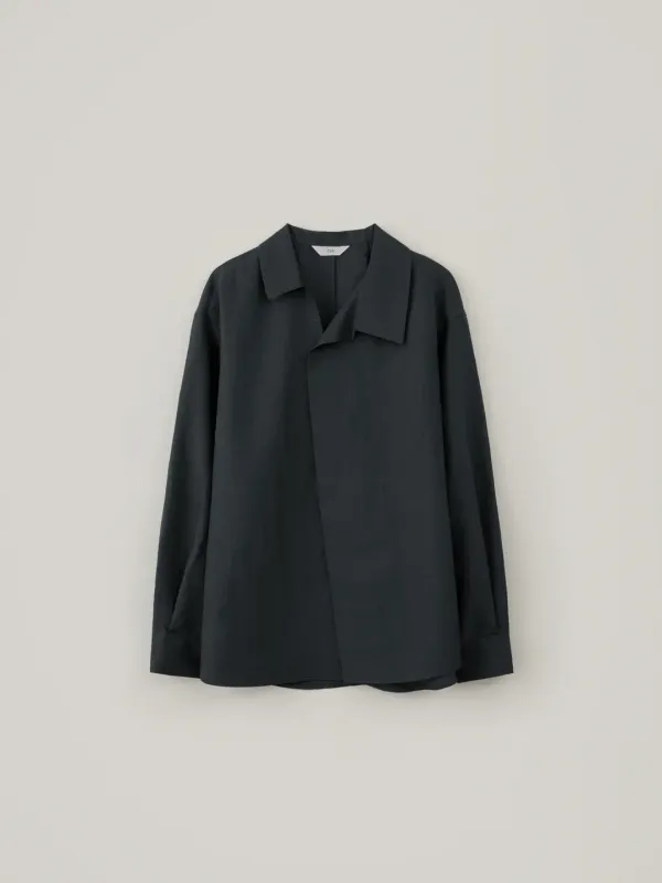 Diagonal Line Shirt Blouse - Charcoal