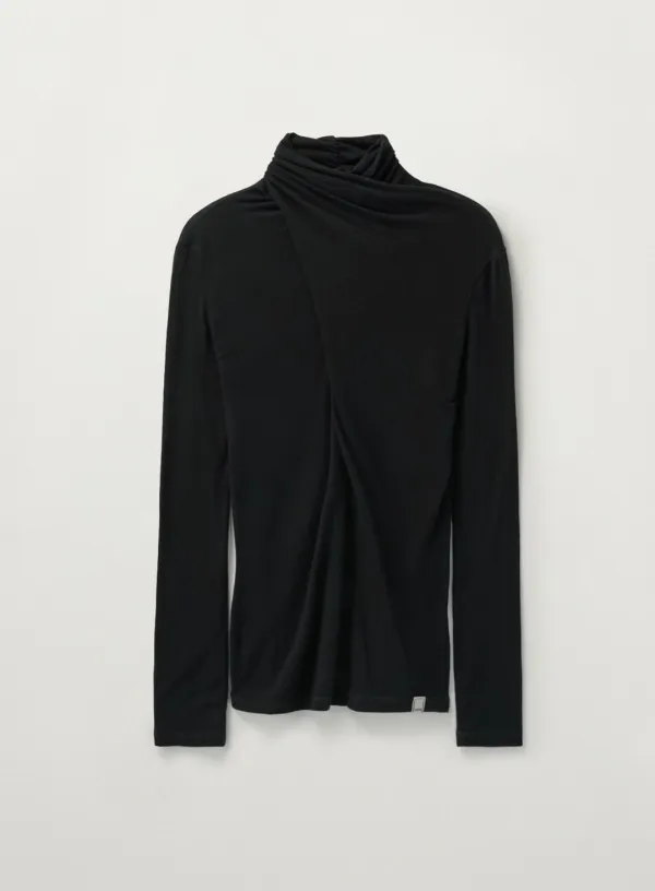 (W) Crossed Turtle Neck Long Sleeve - Black