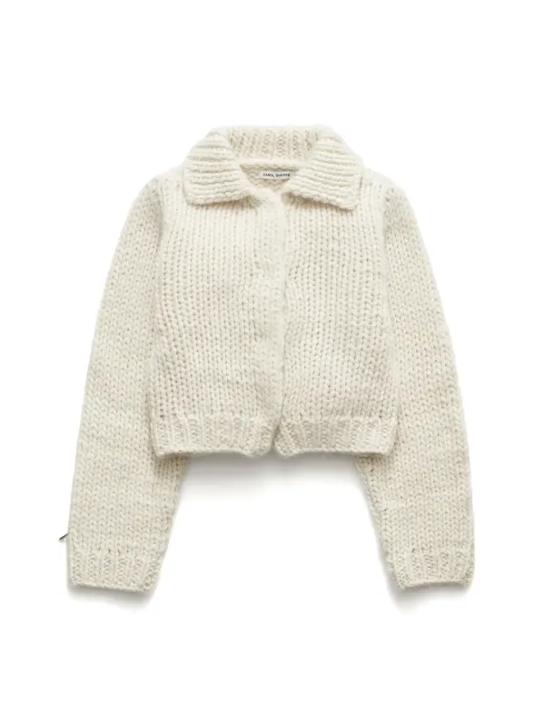 BULKY WOOL KNIT CARDIGAN IN IVORY / LIGHT BLUE