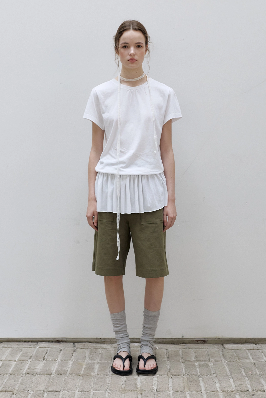 브렌다 브렌든 shirring long tee - white 상품 이미지 2