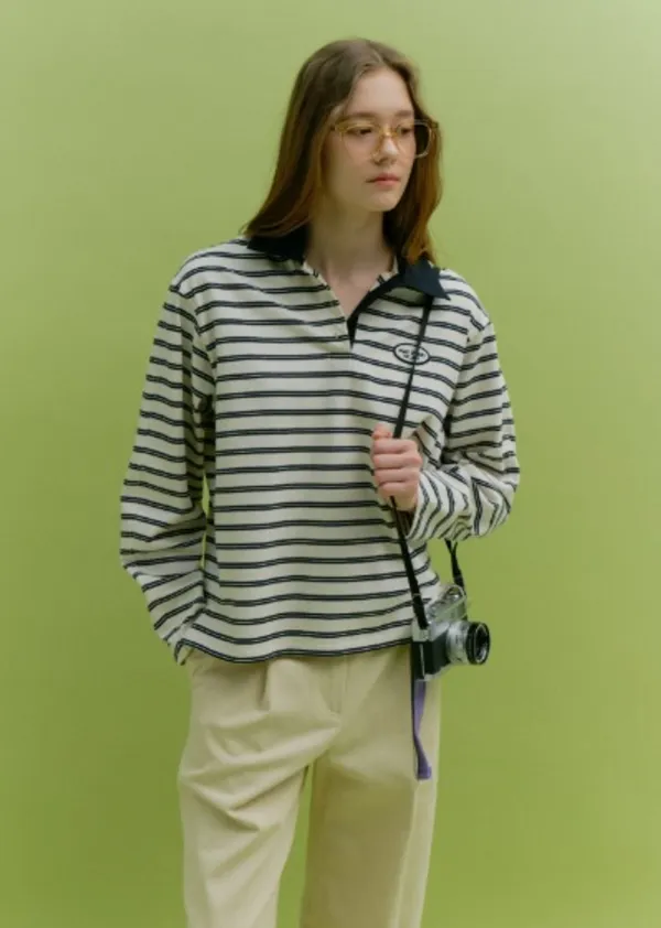 MULTI STRIPE COLLAR T-SHIRT (ivory stripe)