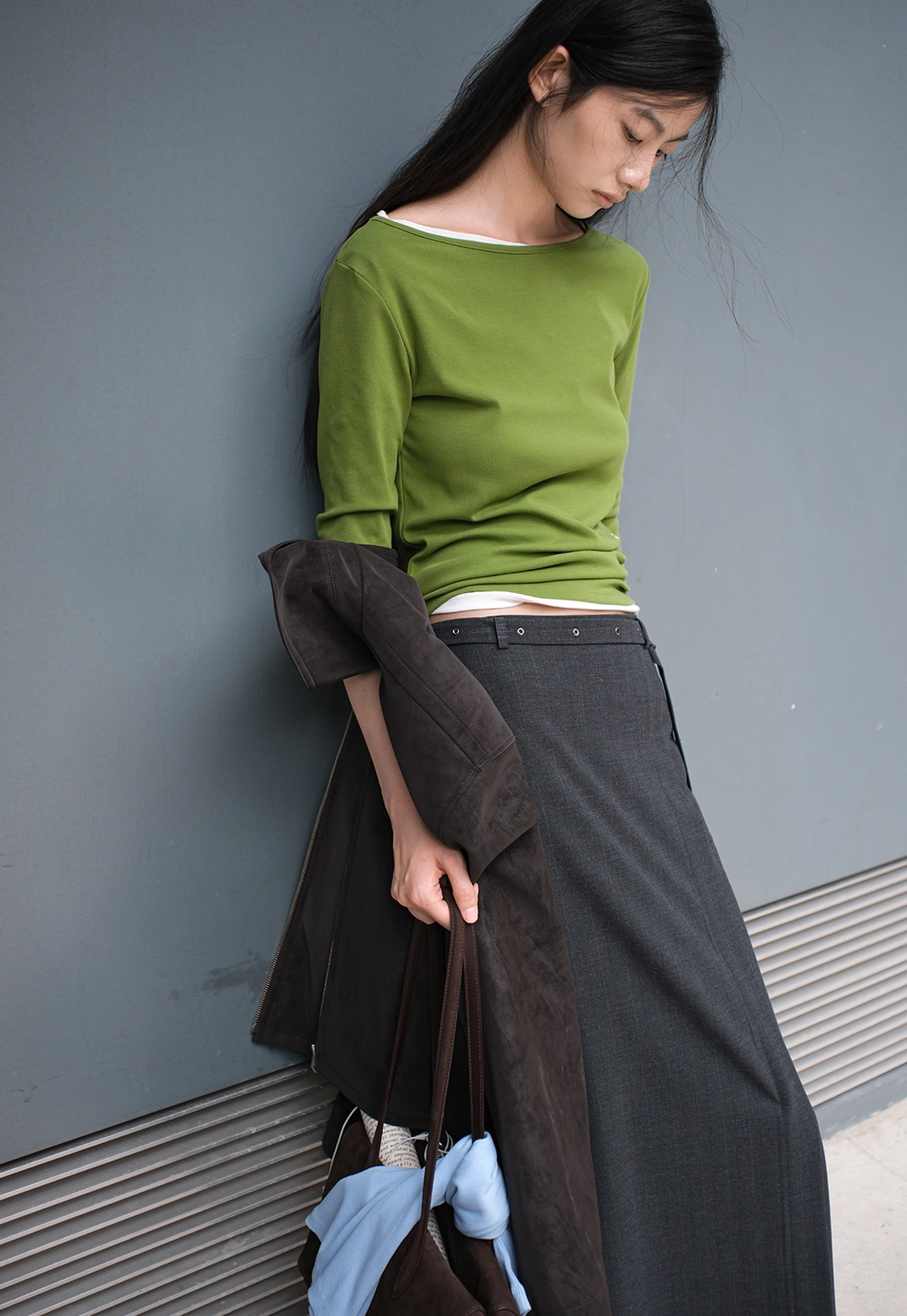 아뜰리에 나인 (SK-5125)EYELET BELTED STRIPE LOW RISE MAXI SKIRT S 상품 이미지 3