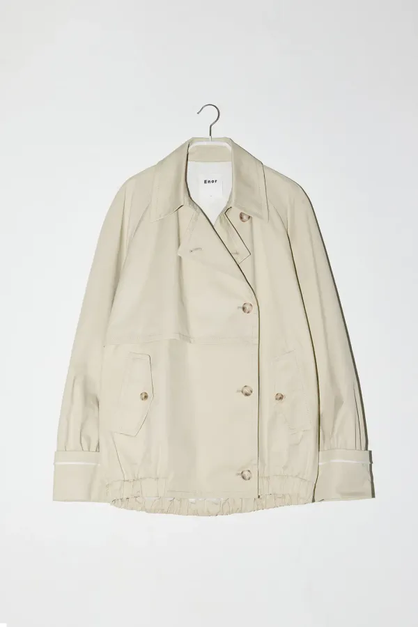 TWILL SHIRRING SHORT TRENCH JUMPER - CREAM