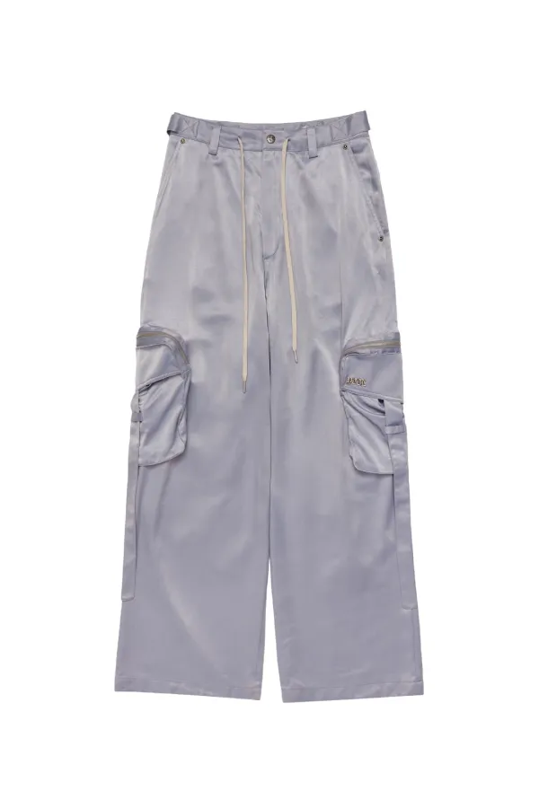 GLOSSY POCKET WIDE SLACKS GREY