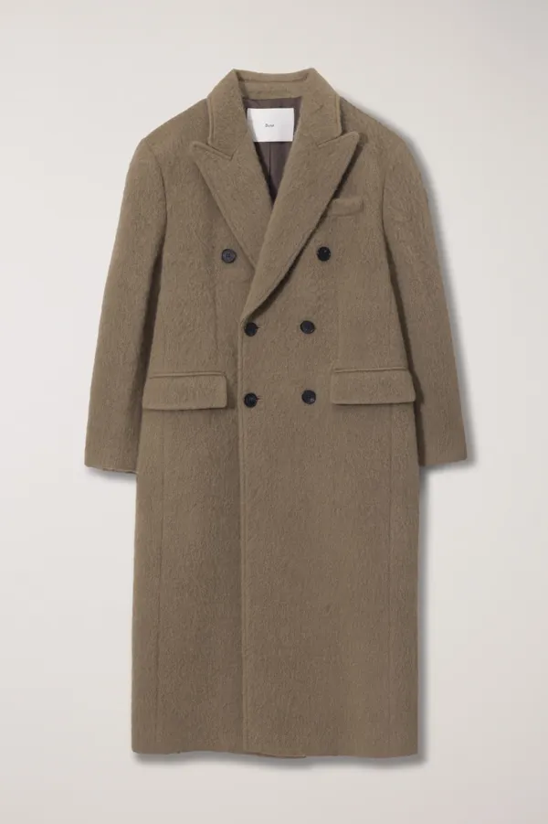 UNISEX TAILORED DOUBLE-BREASTED ALPACA WOOL COAT CAMEL BRUSHED