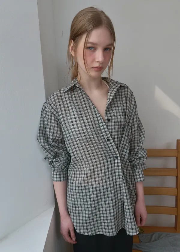 Side Button Check Shirt_Ivory