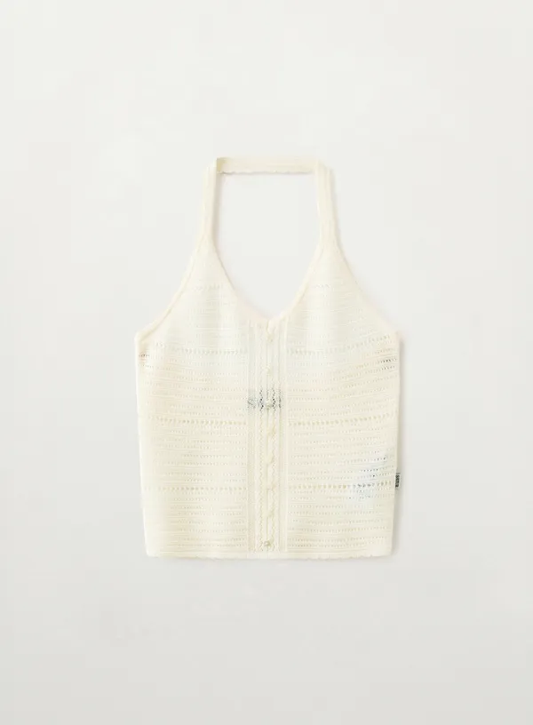 (W) Crochet Halter Neck Knit Bustier - Cream