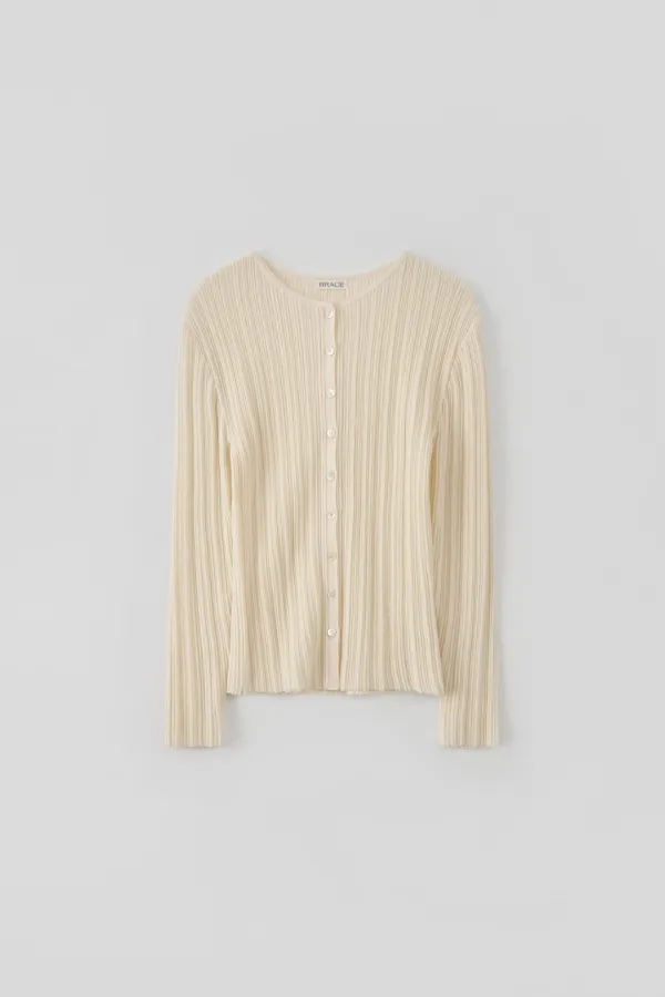 Pleats Long Sleeve Cardigan_Ivory