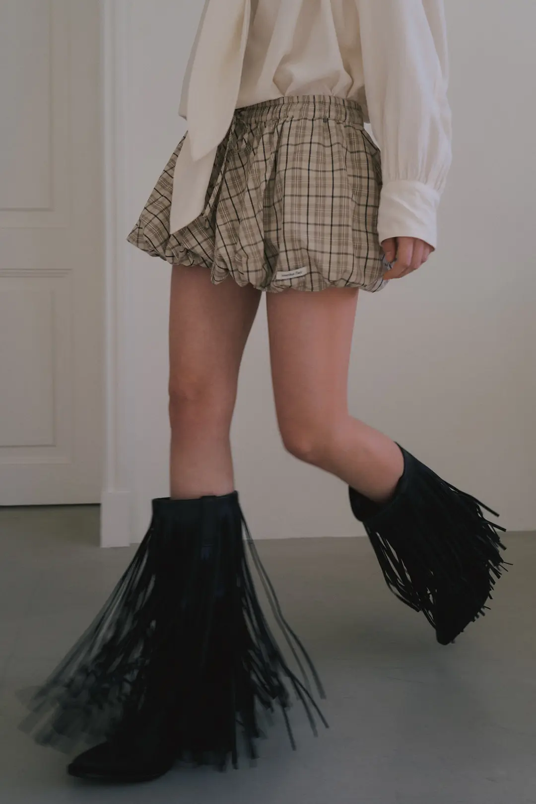 오버듀플레어 BALLOON MICRO MINI SKIRT_BEIGE CHECK 상품 이미지 2