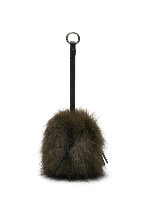 HAIRY FUR MINI CUBE POUCH IN BROWN
