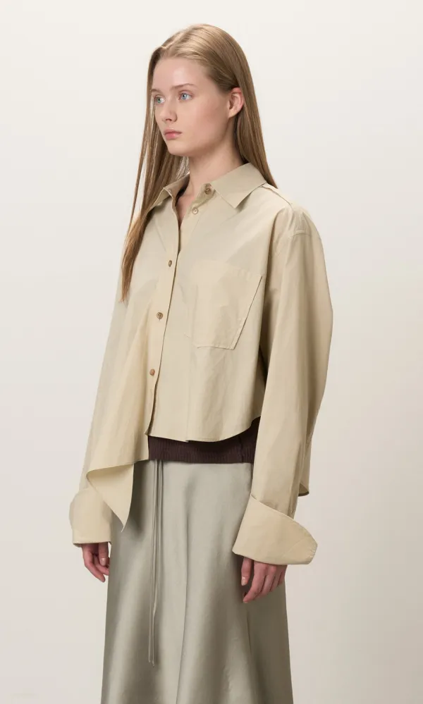 Cotton Ruffle Crop Shirts_Olive Beige