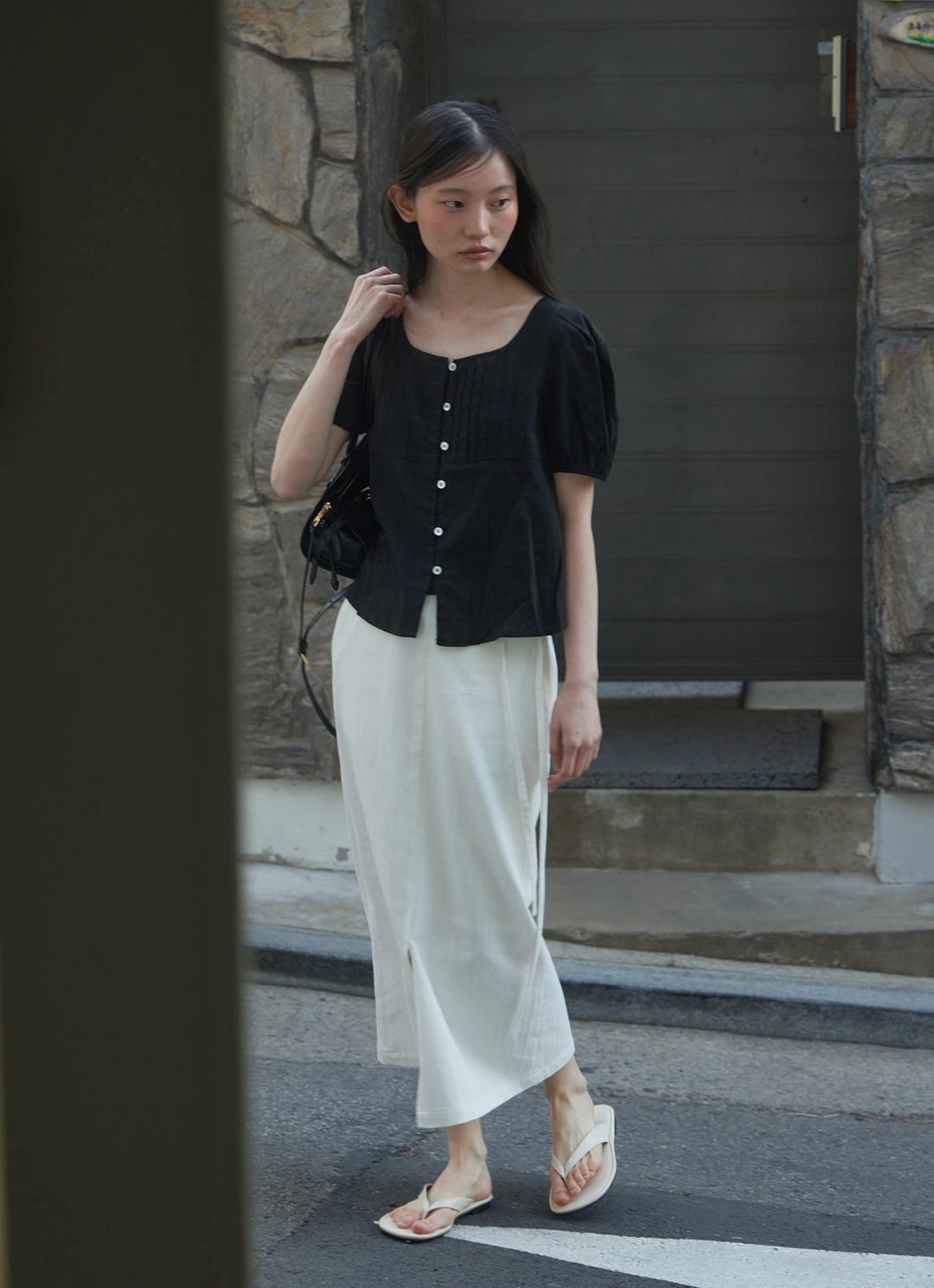 스텝어라운드 [10차] Belted H-line skirt_WHITE 상품 이미지 2