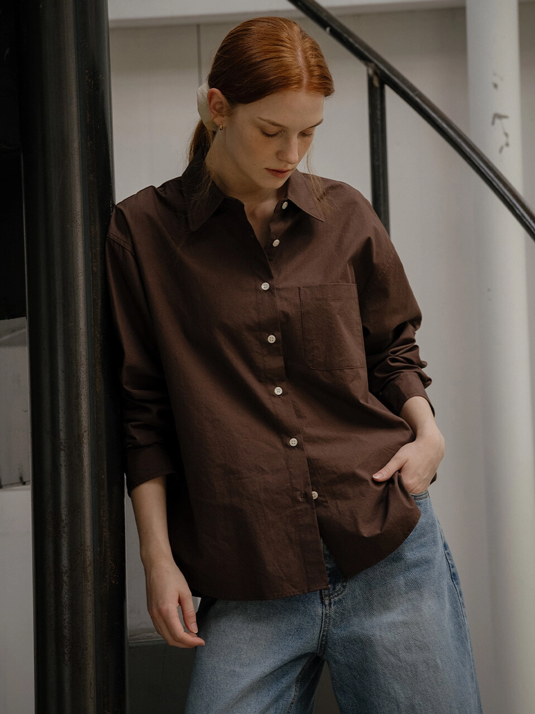 노운베러 Button point rustle shirt [KNFW03SH01]_Brown 상품 이미지 2