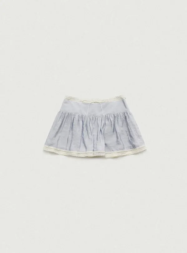 Riley Shirring Lace Trim Skirt_Dusty Blue