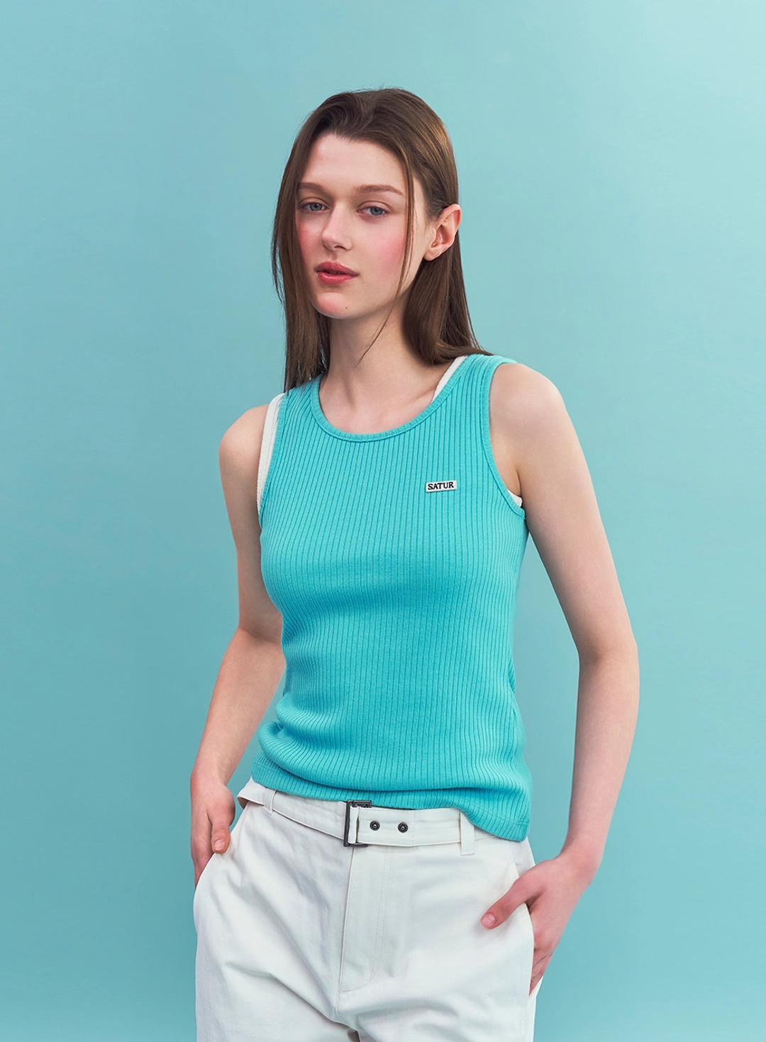 세터 (W) Logo Ribbed Sleeveless - Blue 상품 이미지 2