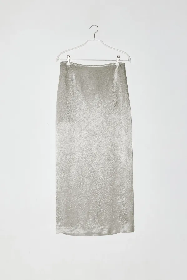 METALLIC SILVER MAXI SKIRT - GREY