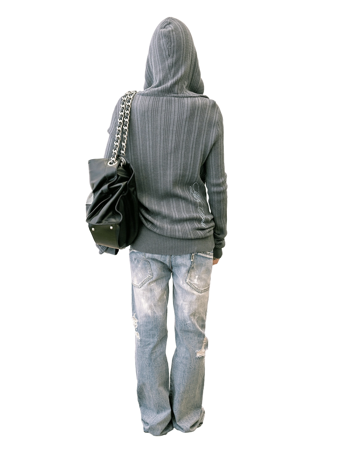 스컬프터 Deep V Cut Hooded Sweater Heather Charcoal 상품 이미지 2