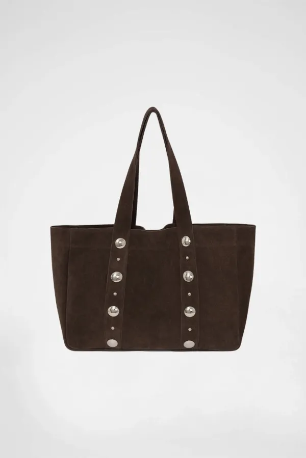 SUEDE STUDDED BAG / BROWN
