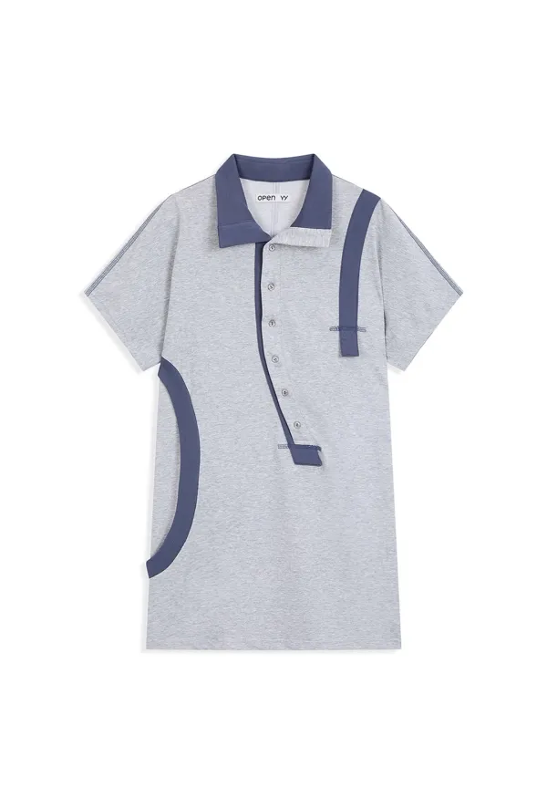 CURVED BUTTON PANEL TEE, GRAY