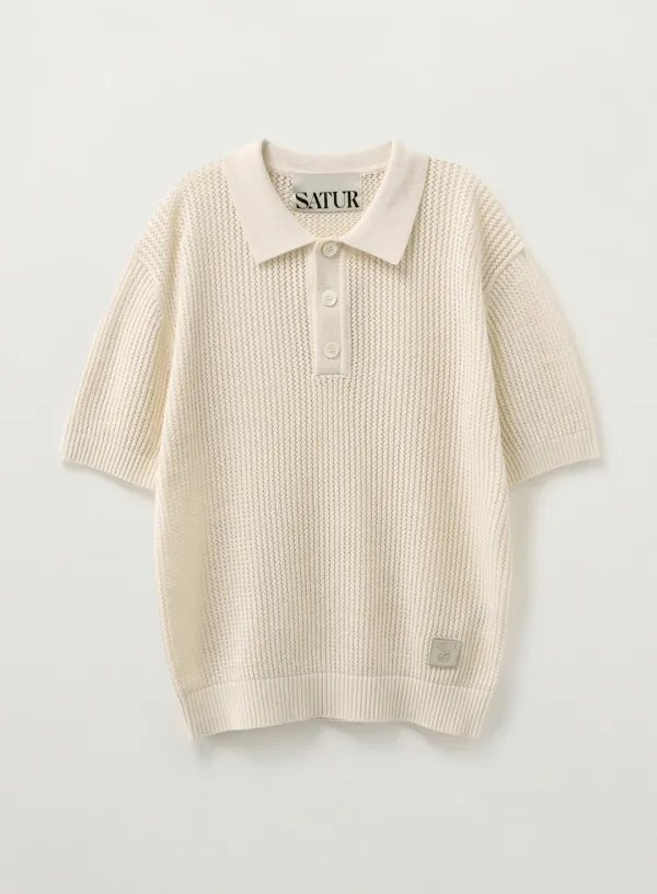 Pointelle Collar Half Knit - Cream