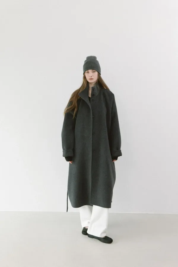HIGH NECK CASHMERE HANDMADE COAT [ BROWN / CHARCOAL / BLACK ] - EHA 에하