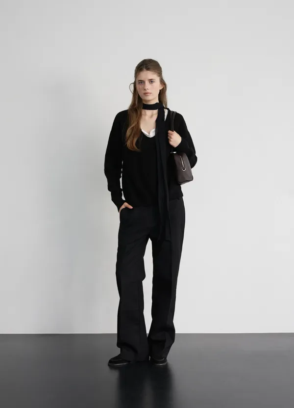 B Logo Sheer Knit Scarf_Black