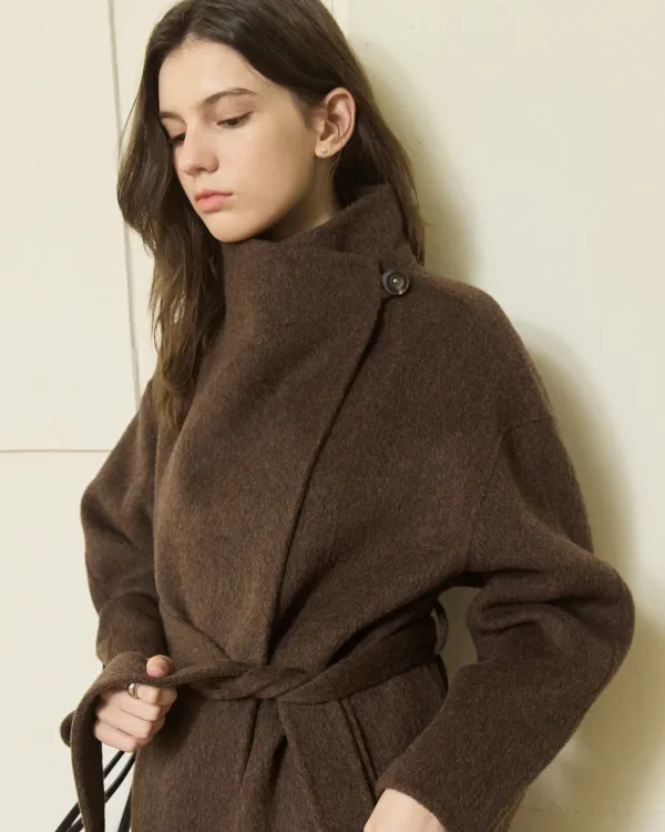 One button lap handmade half coat - moca brown