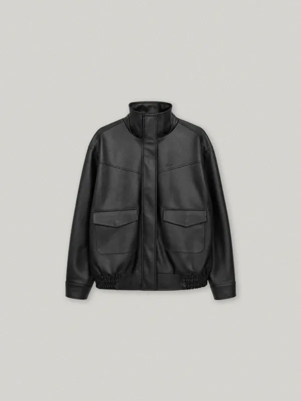 NOBLINE HIGH NECK LEATHER JACKET (BLACK)