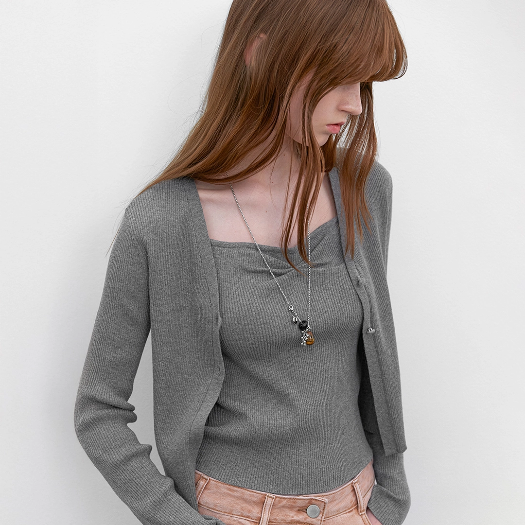 아뜰리에 나인 (CD-2253)FLY SHIRRING TOP&CARDIGAN SET S 상품 이미지 1