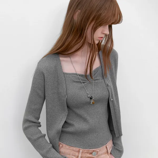 (CD-2253)FLY SHIRRING TOP&CARDIGAN SET S