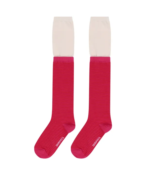 DOUBLE-LAYER STRIPED SOCKS PINK