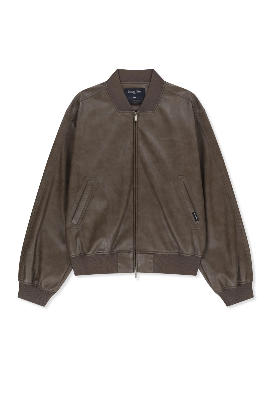 마뗑킴 FAUX LEATHER RIB COLLAR BLOUSON FOR MEN IN BROWN 상품 이미지 1
