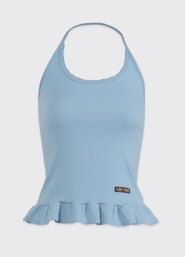 [44-120]  Amila Frill Halter Neck Sleeveless Tee  아미라 프릴 홀터넥 슬리브리스 티 (여름-데일리룩-캐주얼룩-데이트룩-슬리브리스-홀터넥-프릴-이지웨어-홀터넥-프릴-빅사이즈-자체제작)