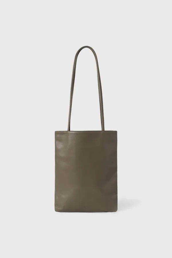 [Exclusive] Large Leather Tote Bag (Khaki / Black)