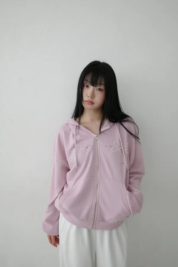 [장원영 착용] Pearl Hoodie Zip-Up Pink