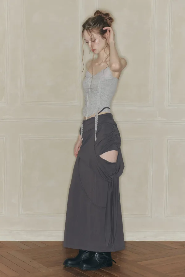 CUT-OUT LONG SKIRT charcoal